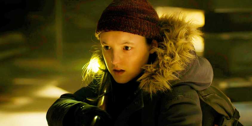 Bella Ramsey looking scared as Ellie in The Last of Us season 2 premiere