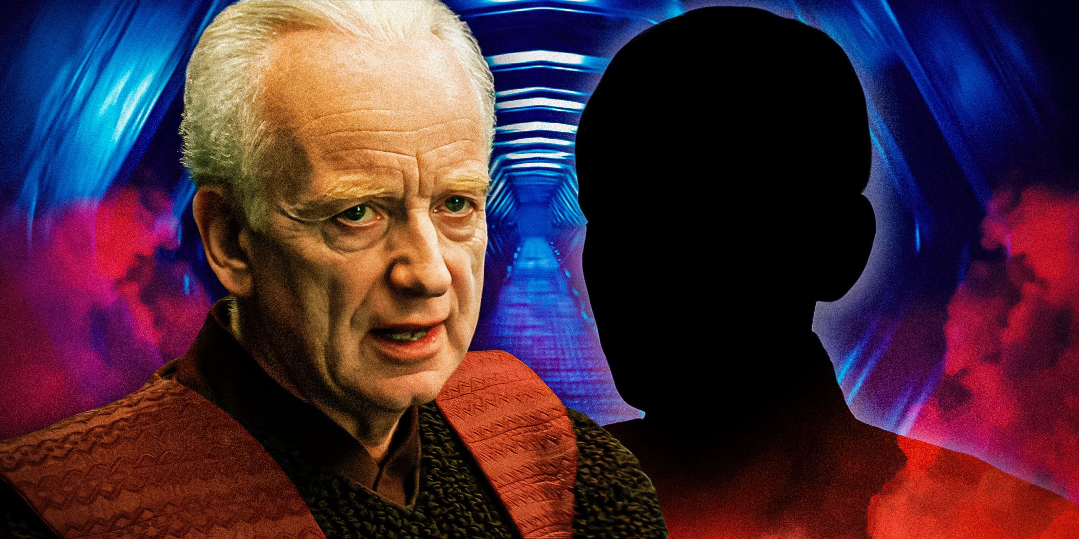 Star Wars - Chancellor Palpatine and the silhouette of Dedra Meero
