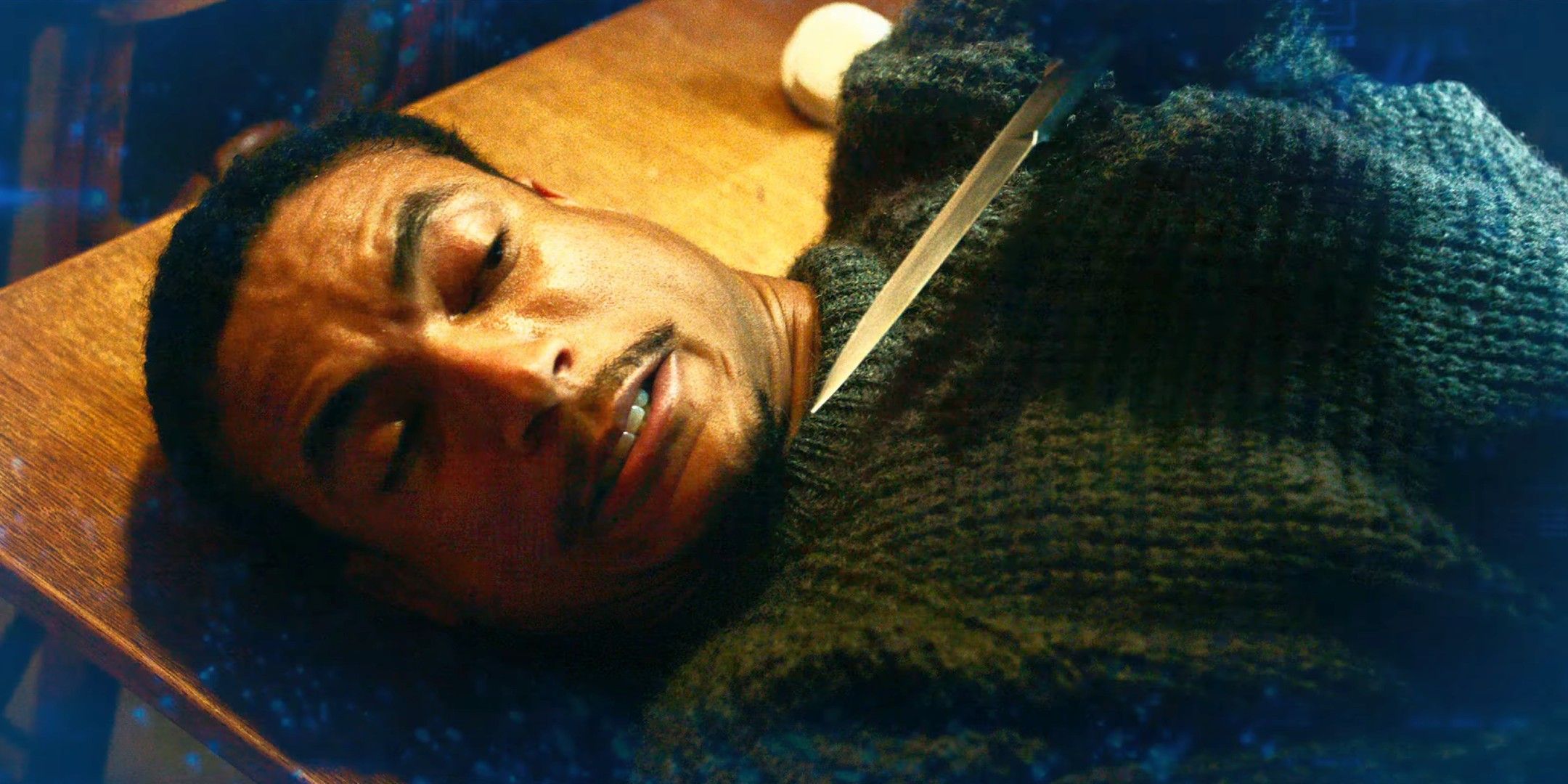 Degas with a knife to his throat in Mission: Impossible - The Final Reckoning