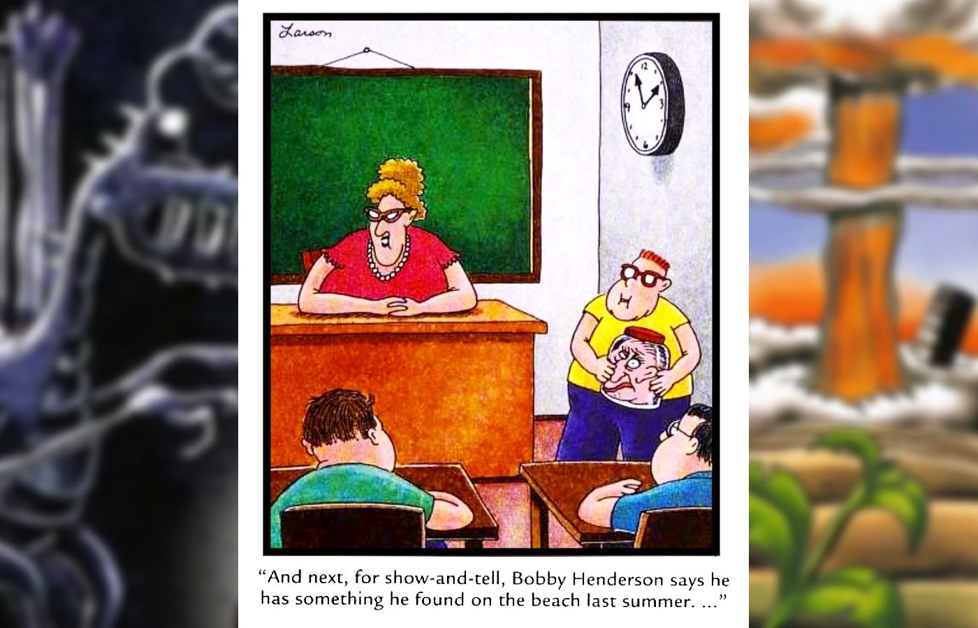 far side comic where a kid has a head in a jar
