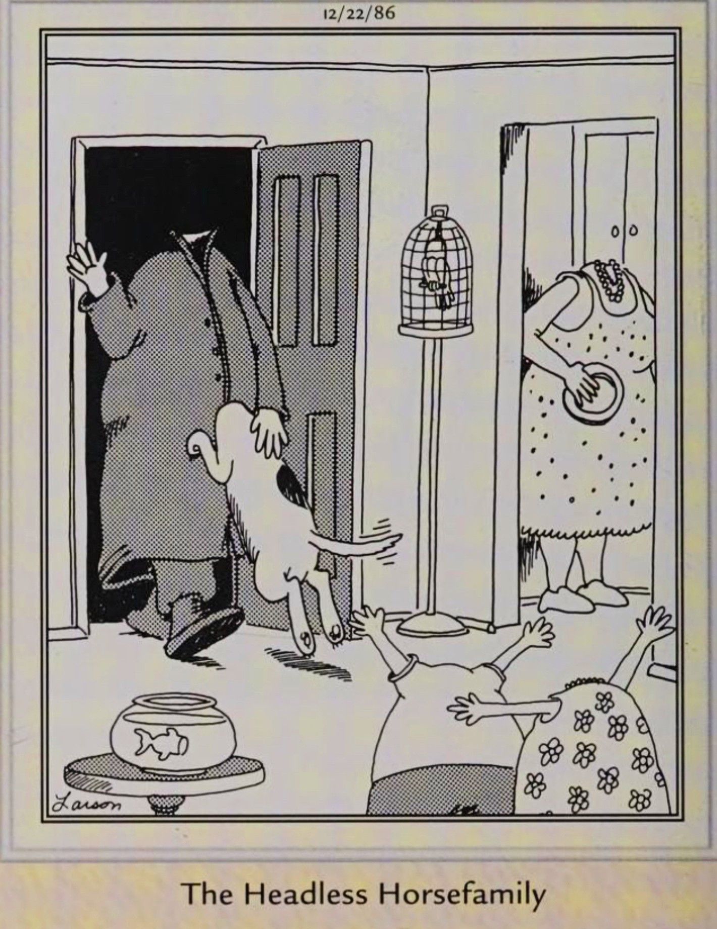 Far Side, December 22, 1986, depicting &lsquo;the headless horsefamily&rsquo;