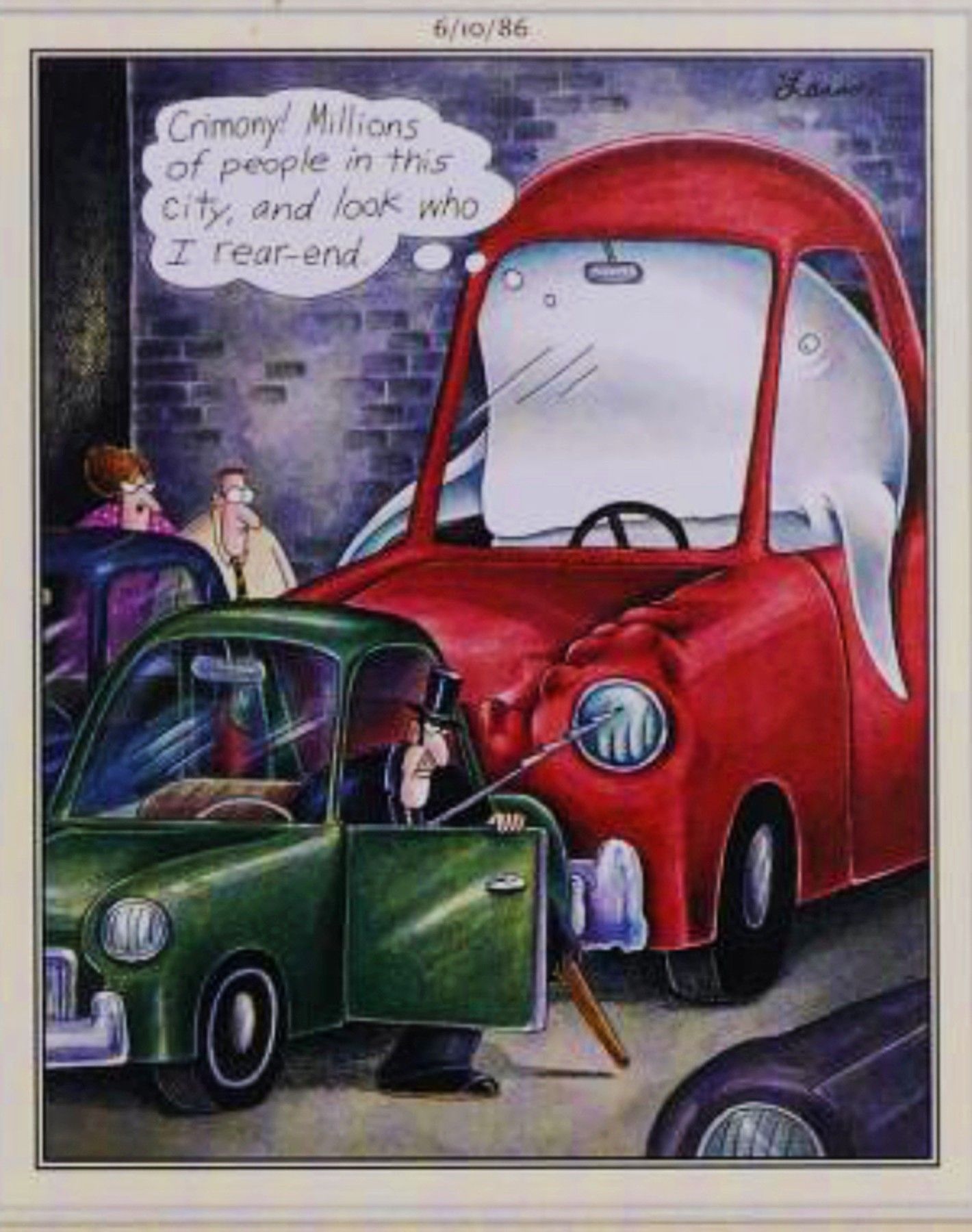 Far Side, June 10, 1986, the white whale crashes its car into the back of Ahab&rsquo;s