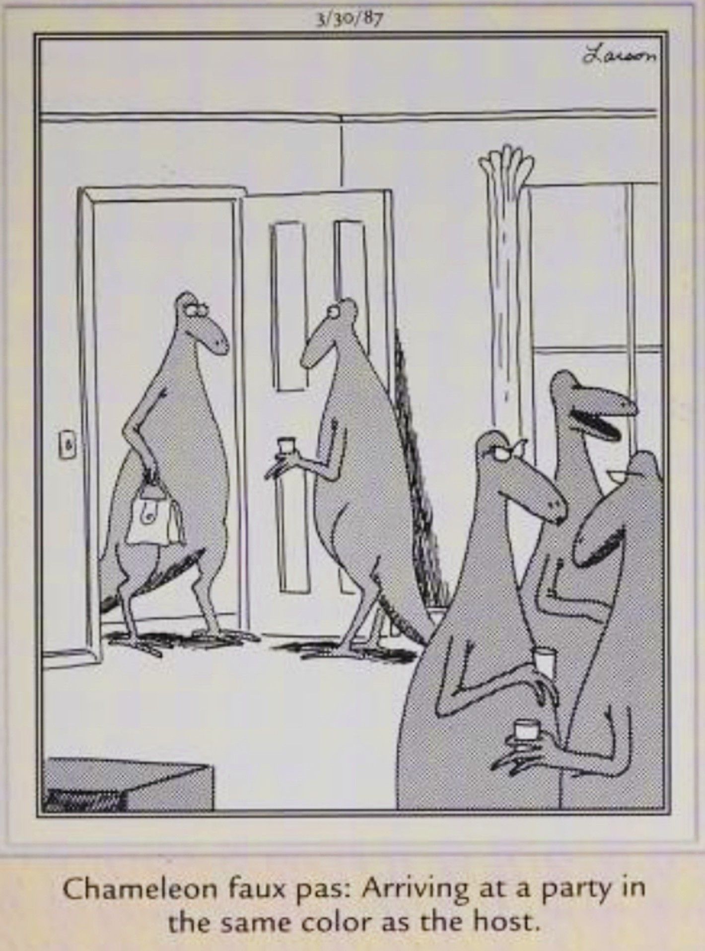 Far Side, March 30, 1987, depicting a &lsquo;chameleon faux pas&rsquo;