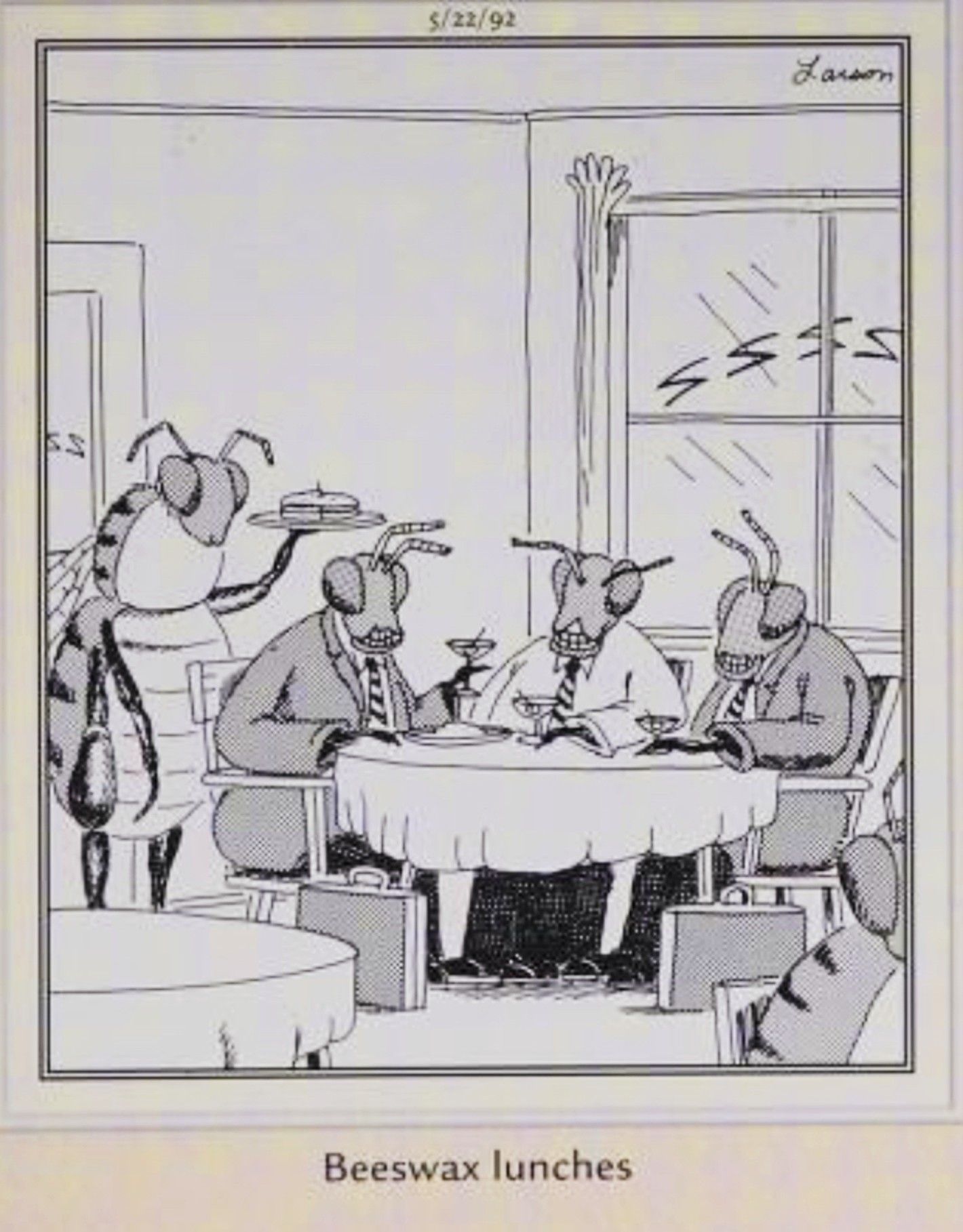 Far Side, May 22, 1992, bees at a diner having lunch