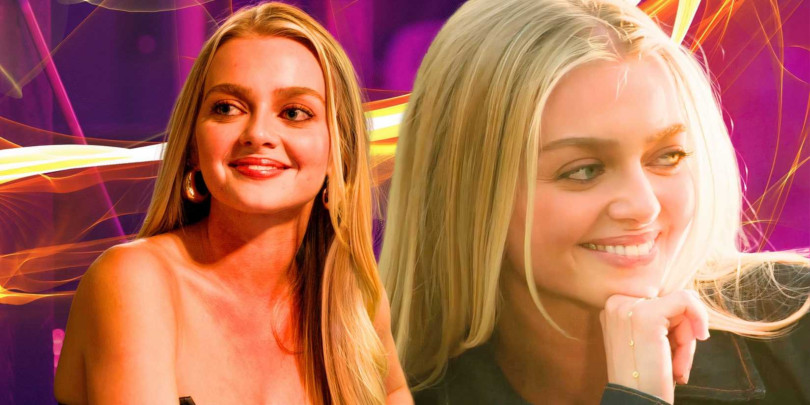 Farmer Wants A Wife Season 3 star Samantha Riehl in a montage with two smiling poses with pink background