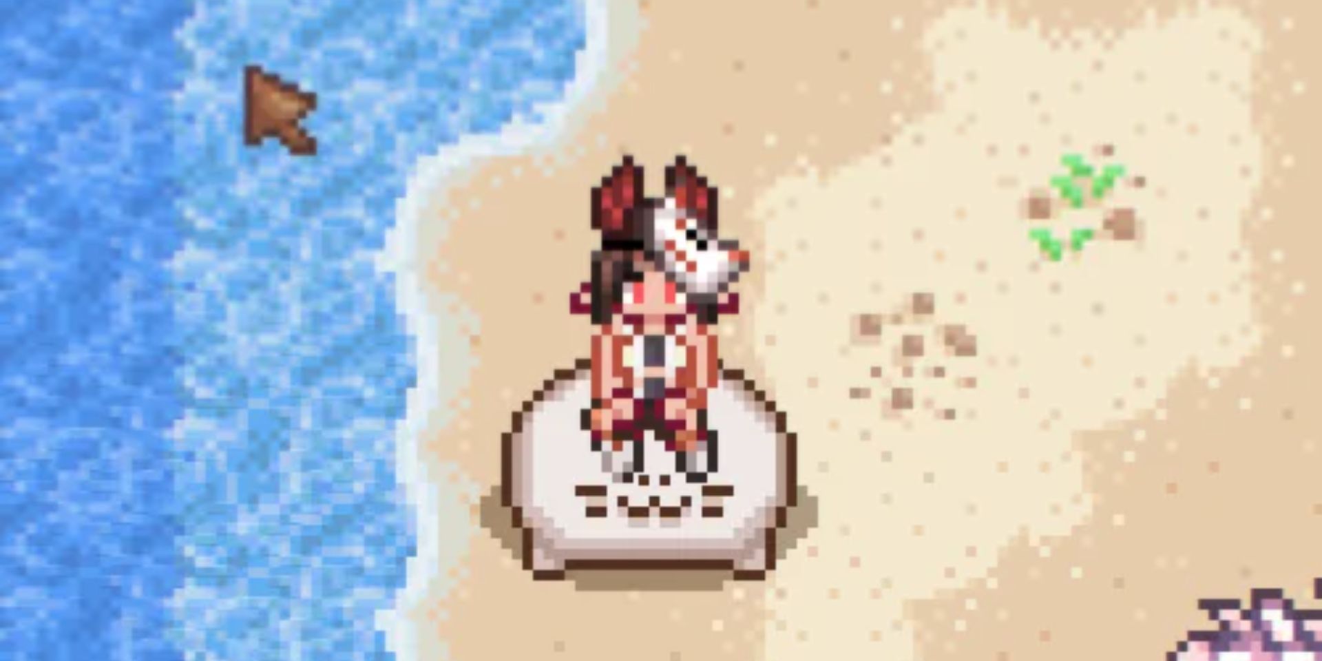 Stardew Valley screenshot of a player sitting on their horse modded to look like a seal.