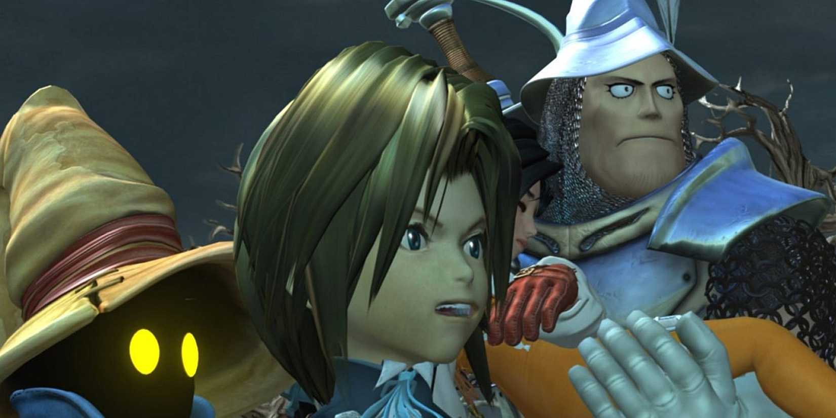 Zidane, Vivi, and Adelbert standing next to each other in Final Fantasy 9.