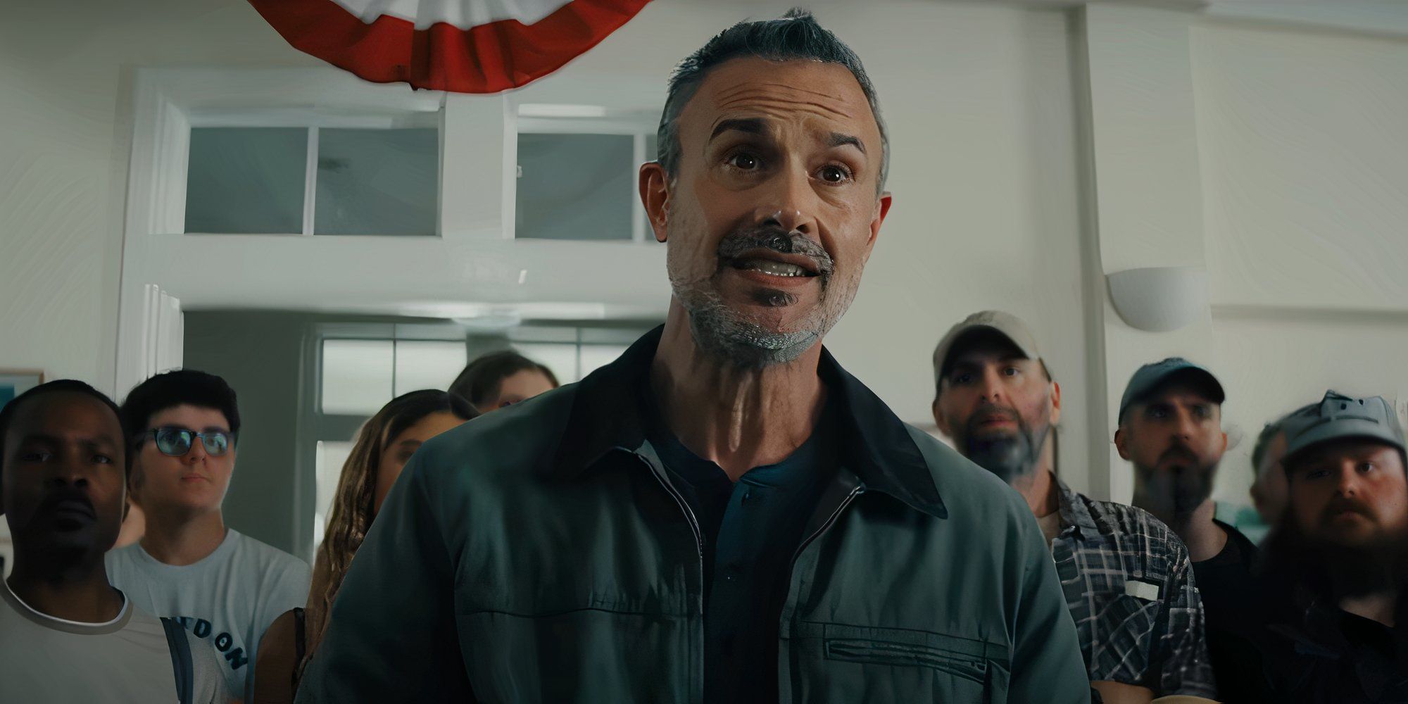 Freddie Prinze Jr. as Ray speaking during a community meeting in I Know What You Did Last Summer 2025