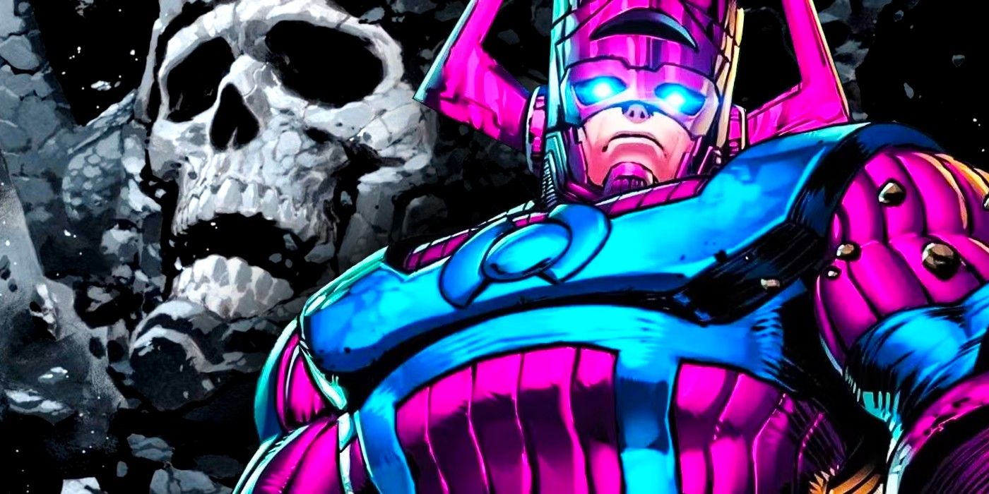 galactus towering above earth with his own floating skull