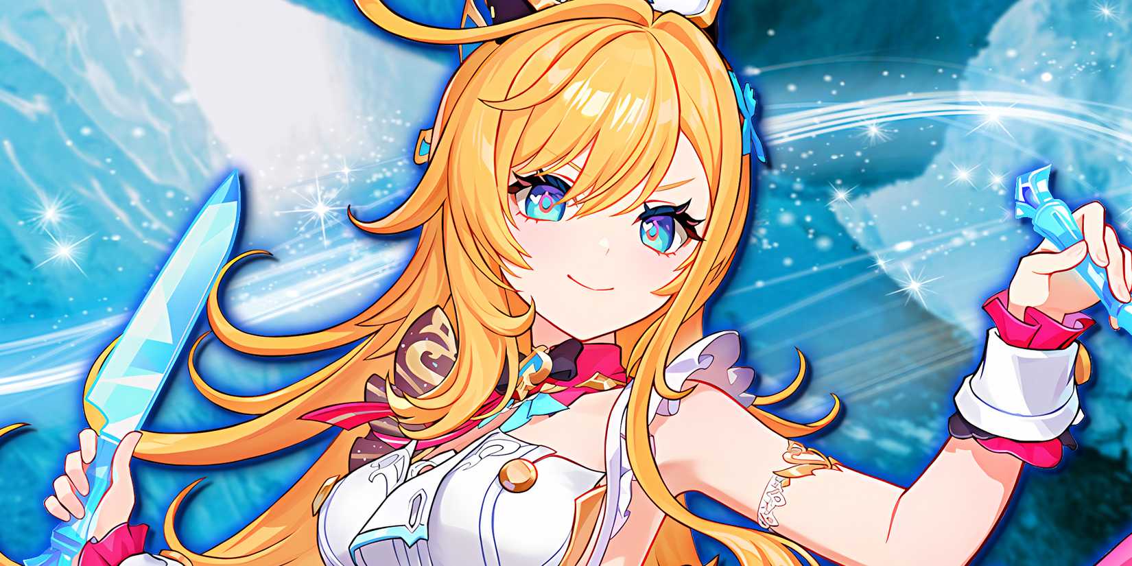 Genshin Impact's Escoffier smirks while holding an ice knife.