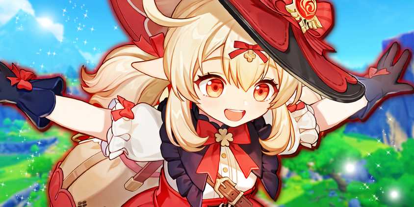 Genshin Impact's Klee runs with her arms open, smiling.