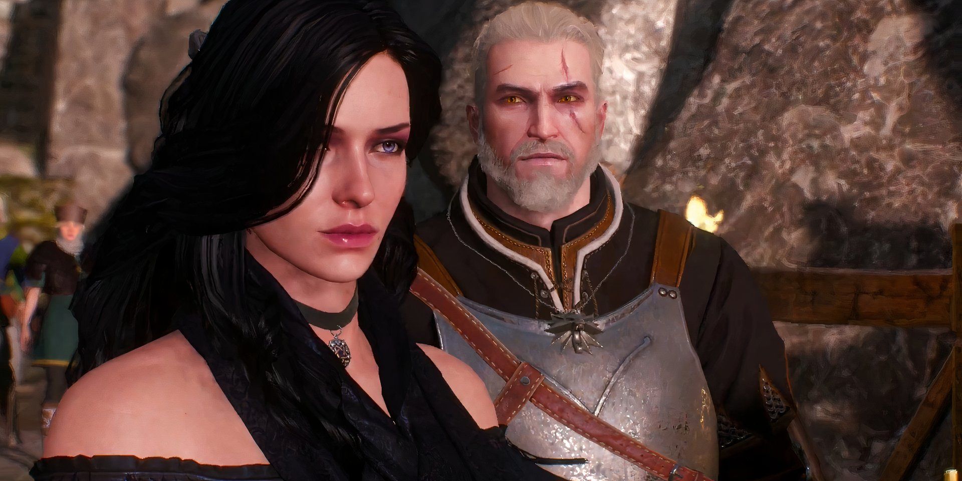 Geralt looking at Yennifer in The Witcher 3.