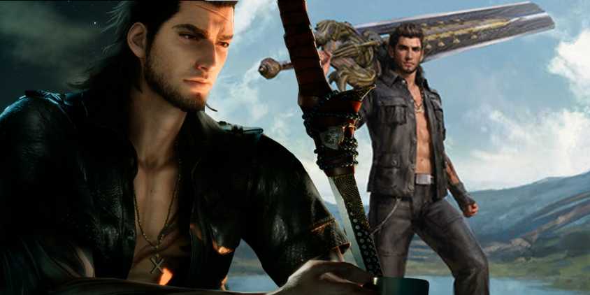 Gladiolus Amicitia from FF15 next to his card in Magic The Gatheirng's Final Fantasy set