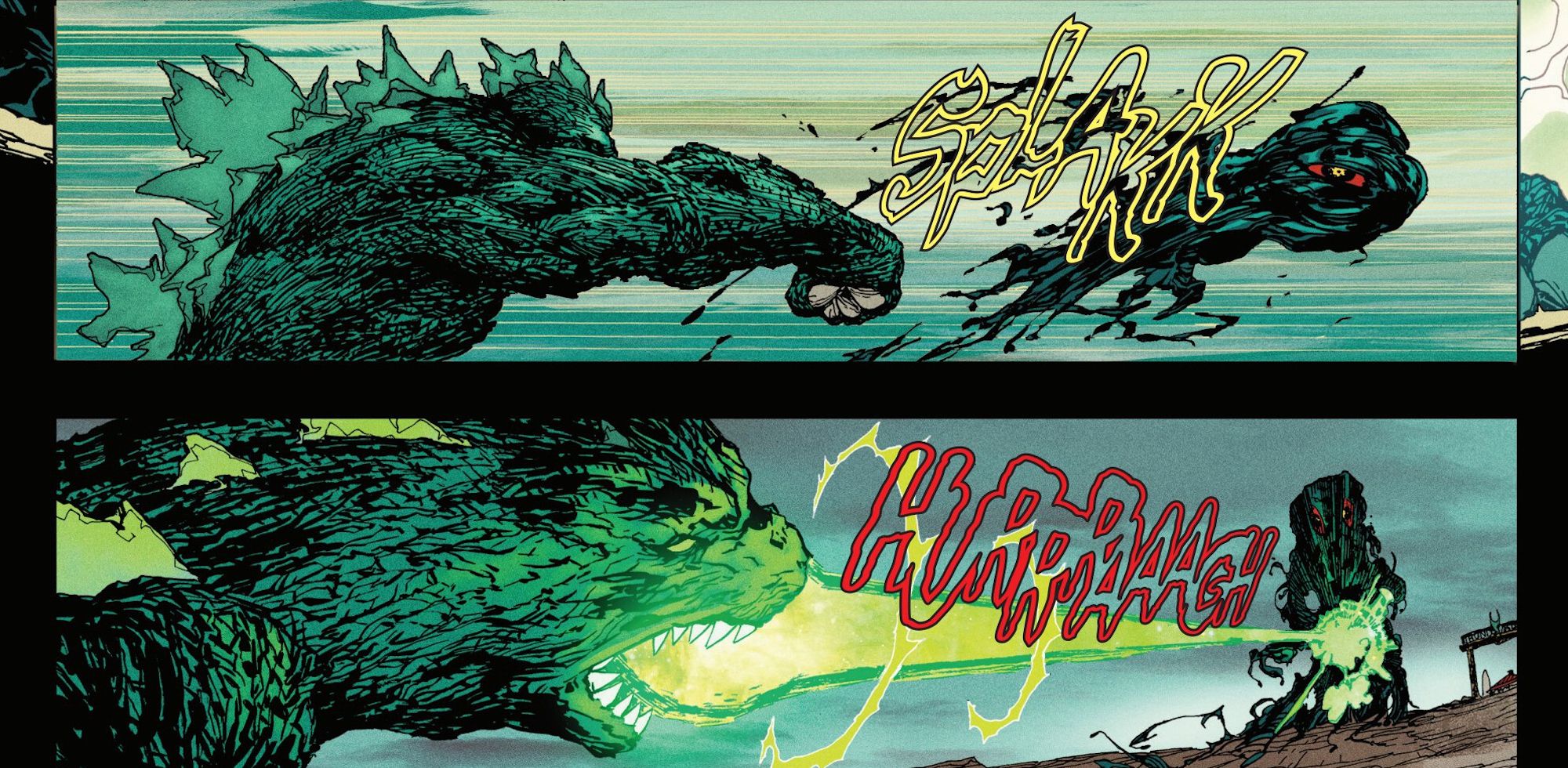 Godzilla Uses Hulk Gamma Attacks on Hedorah in Marvel Comic Art