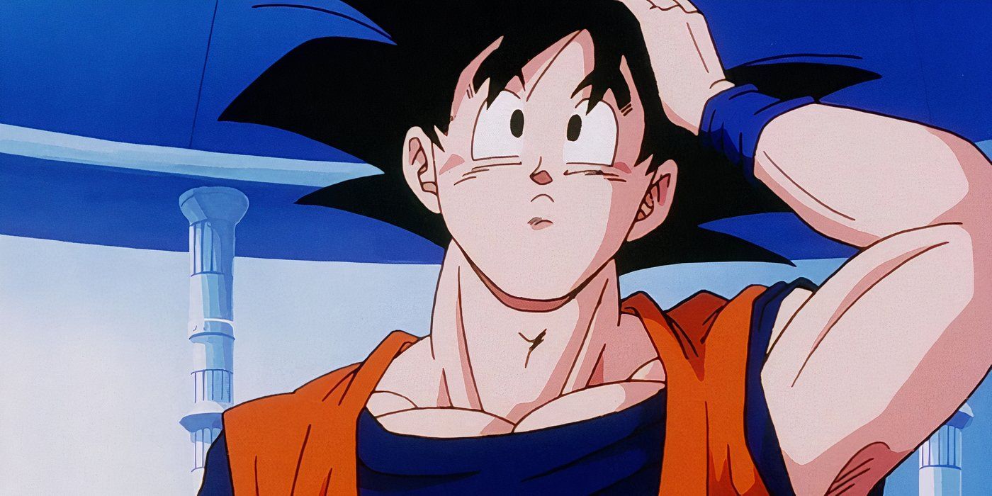 Goku with his hand behind his head looking confused in Dragon Ball Z.