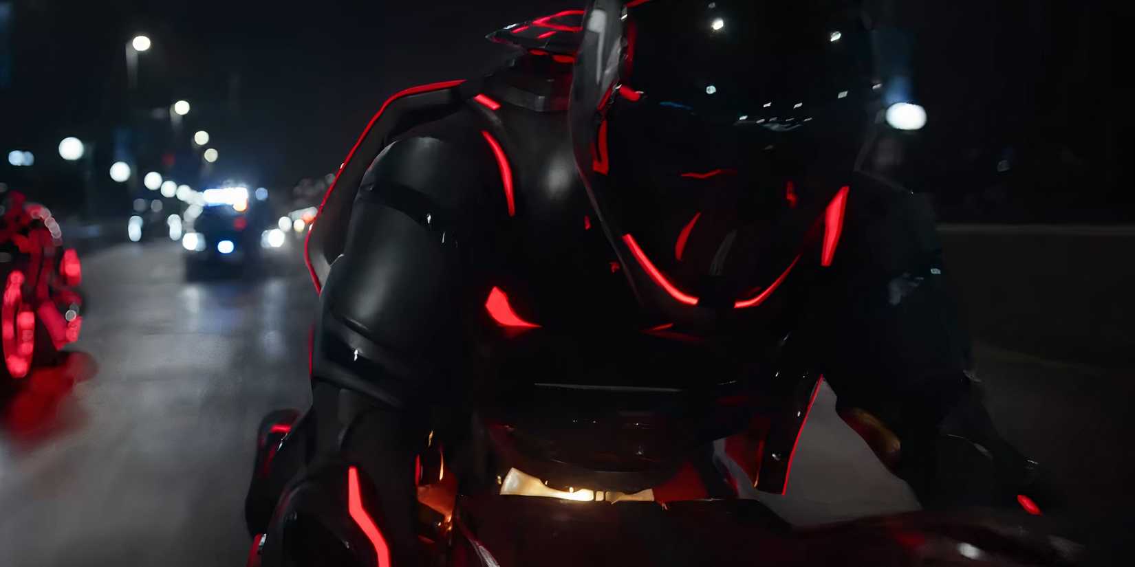 Three Grid ships flying toward the portal to the real world in Tron: Ares