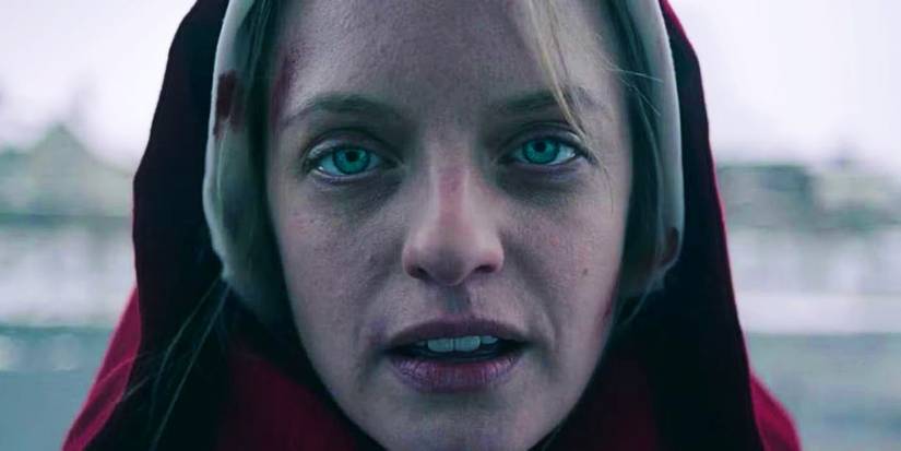 A closeup of June's face in The Handmaid's Tale