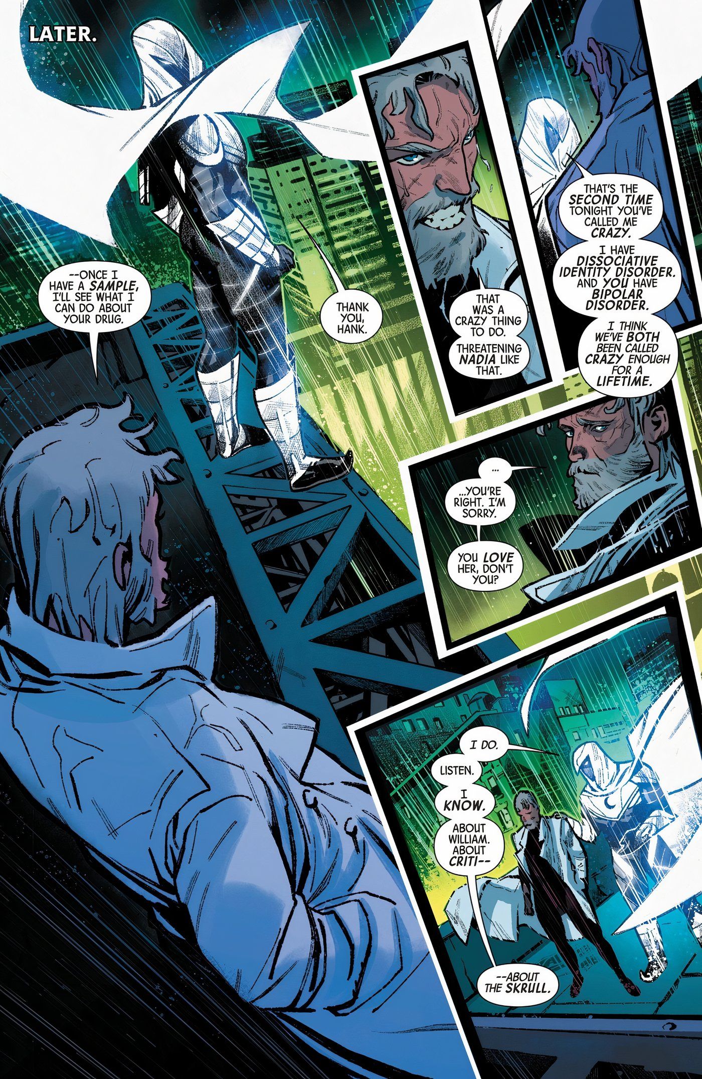 Moon Knight and Hank Pym talking