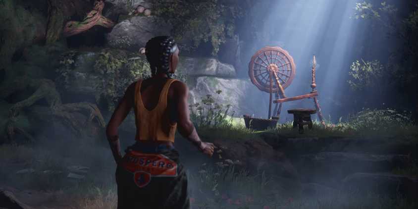 Hazel approaching the spinning wheel in south of midnight