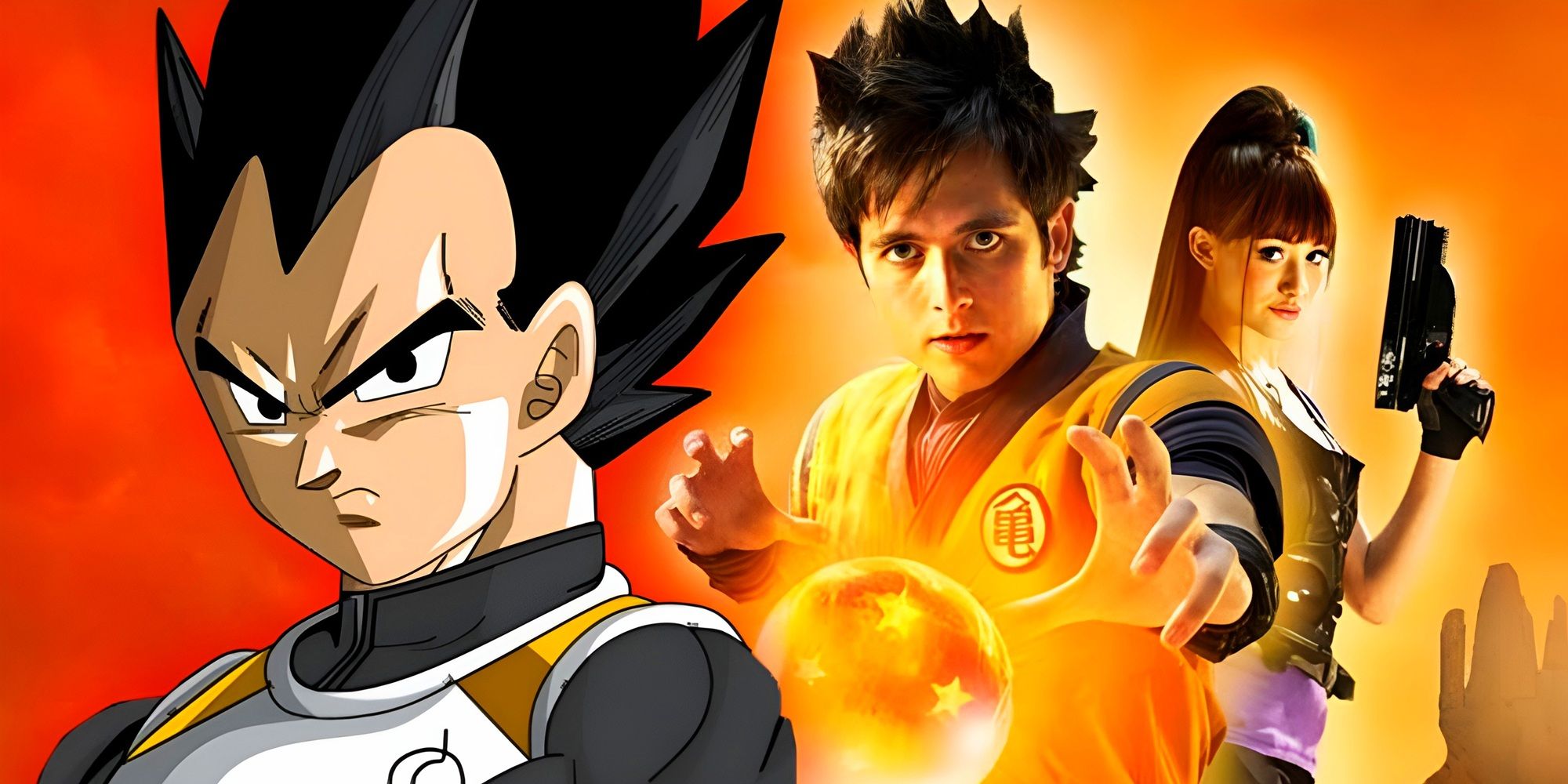 Dragon Ball Z&rsquo;s Vegeta with Dragonball Evolution&rsquo;s poster in the background