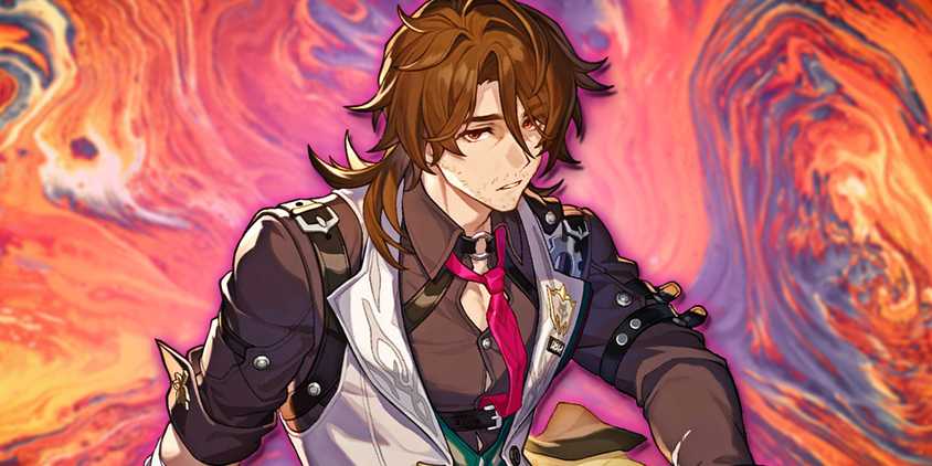 Honkai Star Rail's Gallagher looks tired in front of lava.
