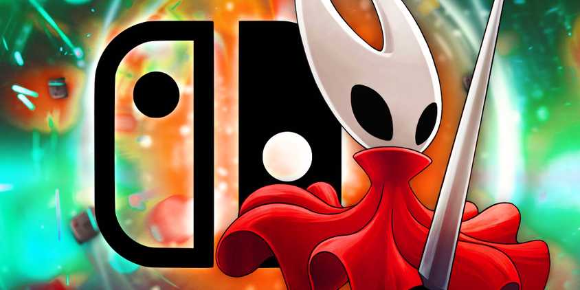 Hollow Knight Silksong Hornet in front of the Nintendo Switch logo