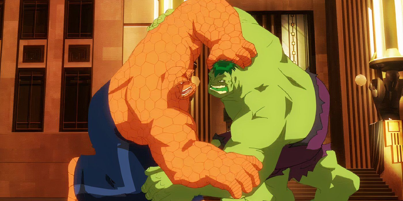 Hulk and Thing fighting in Fantastic Four World&rsquo;sGreatest Heroes