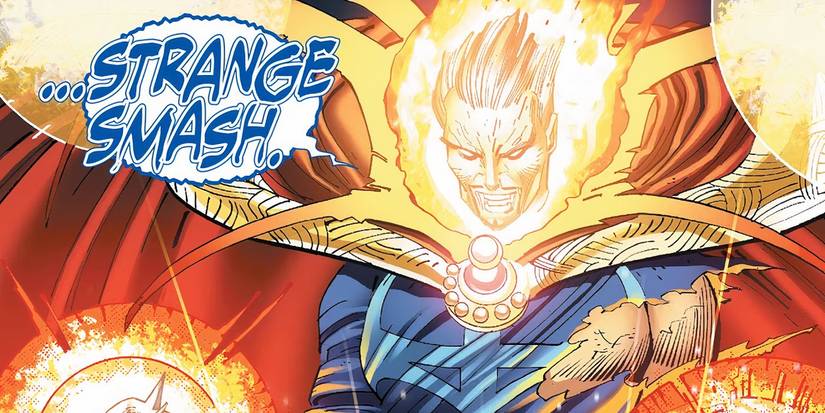 Doctor Strange using the power of a demon to fight the Hulk.