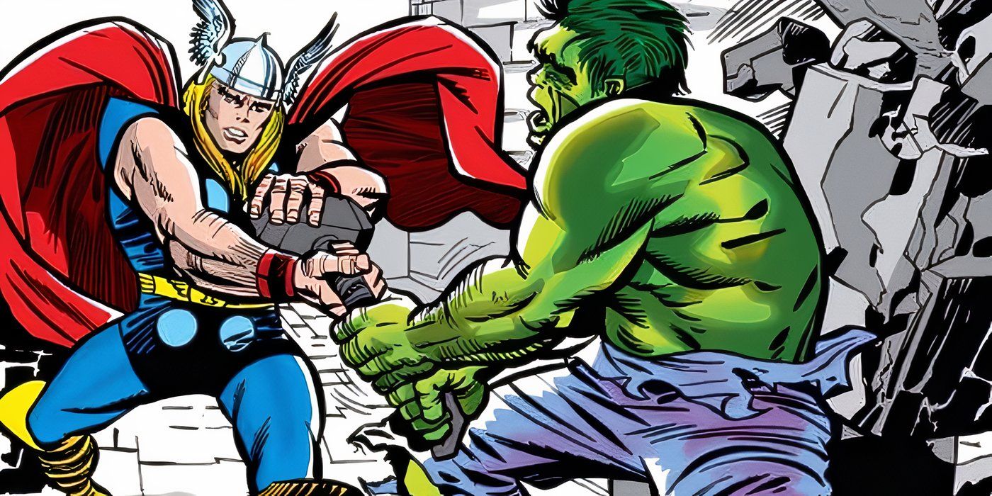 Hulk and Thor fighting in Marvel Comics.