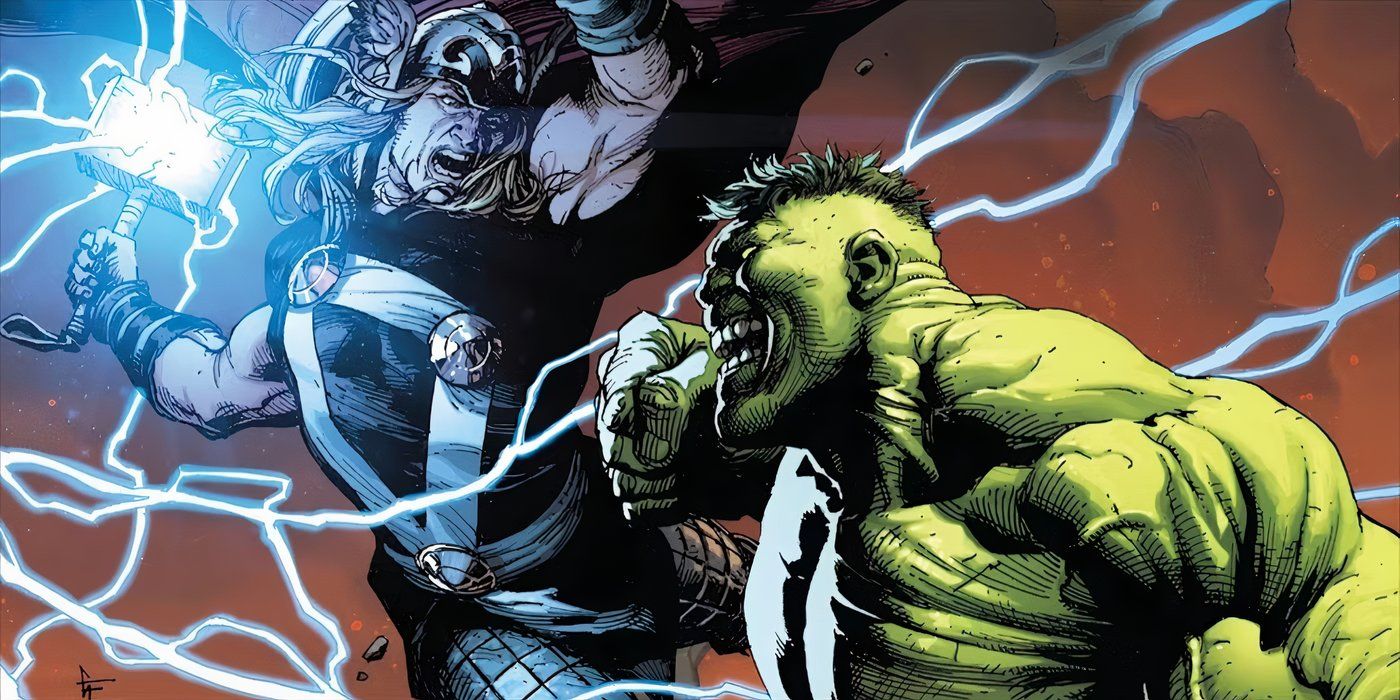 Hulk and Thor fighting in Marvel Comics.