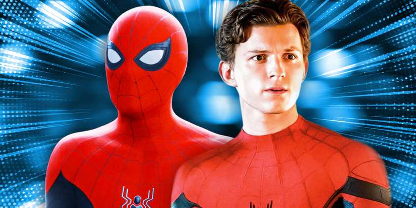 Split image of Spider-Man on blue background