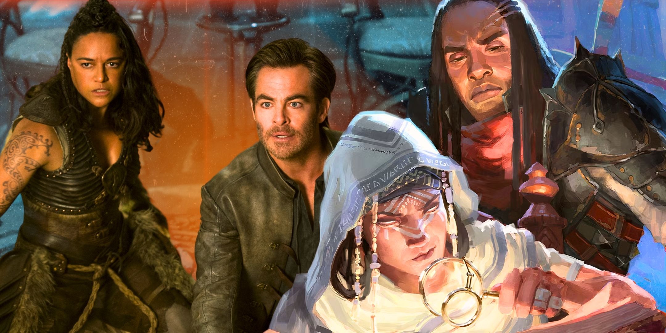 Chris Pine as Edgin in Dungeons &amp; Dragons: Honor Among Thieves and Dungeon and Dragons imagery