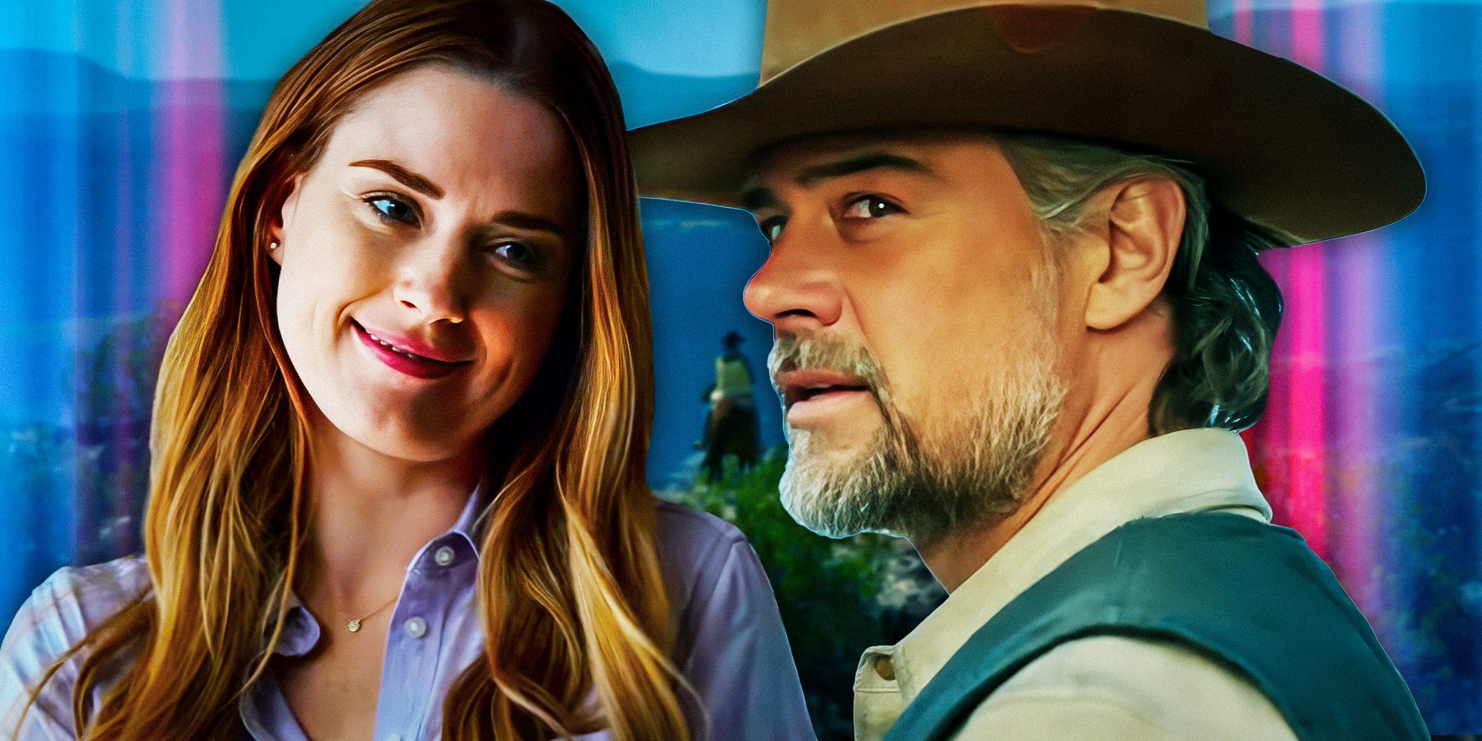 Mel in Virgin River to the left and Josh Duhamel in Ransom Canyon to the right