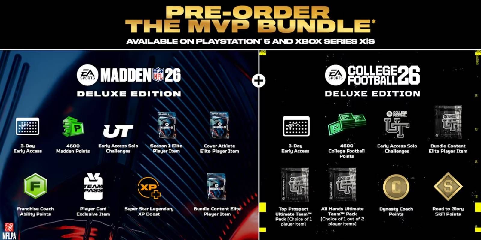 Madden 26 and College Football 26 MVP Bundle pre-order bonuses