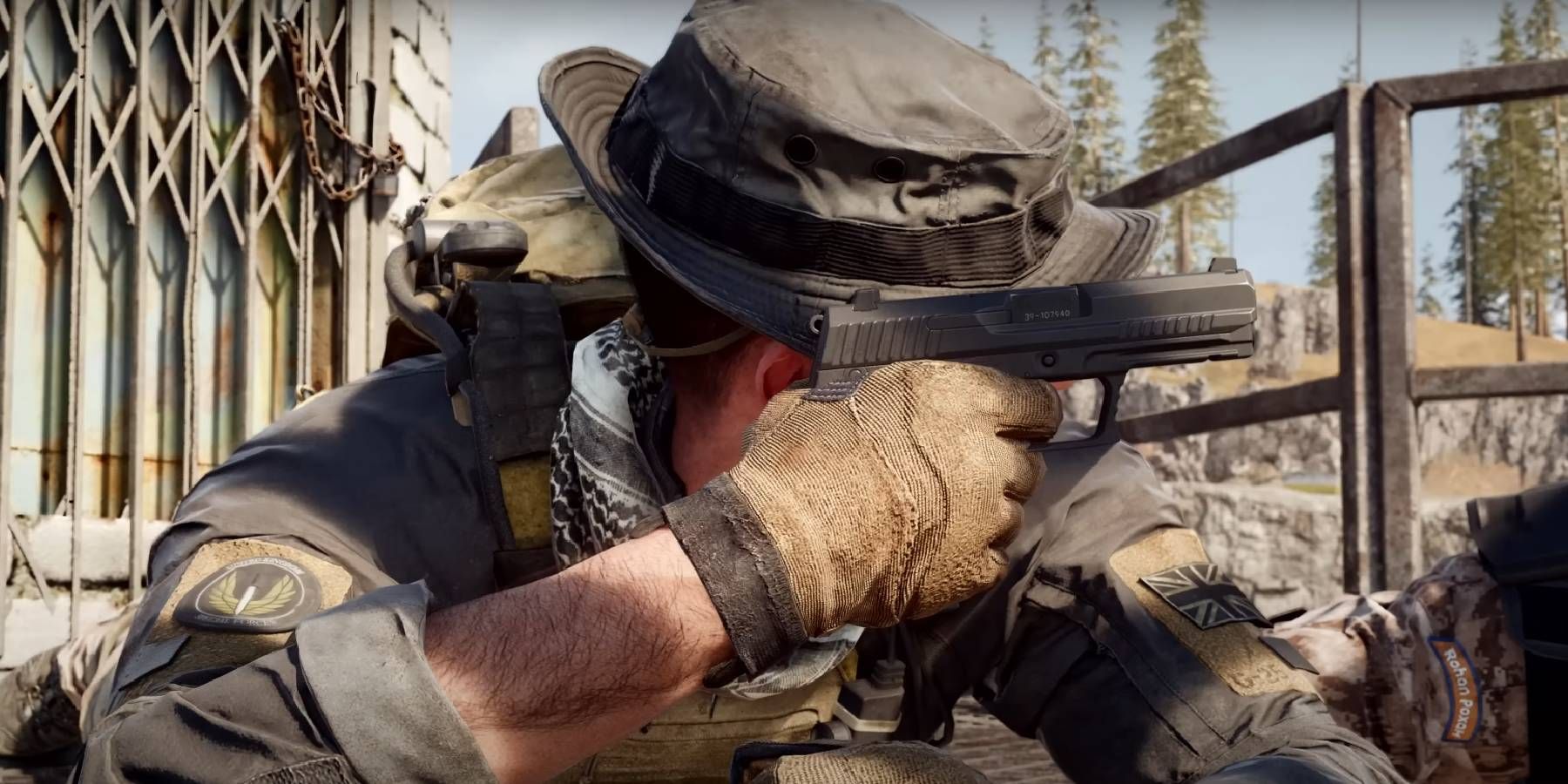 Call of Duty Warzone Captain Price Operator using pistol to take out nearby enemy