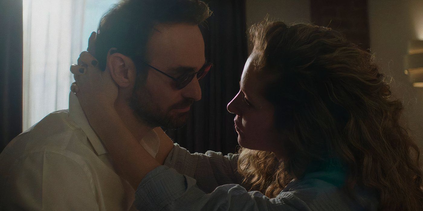 Image of Charlie Cox&rsquo;s Matt Murdock and Margarita Levieva&rsquo;s Heather Glenn being romantic in Daredevil Born Again (2025)