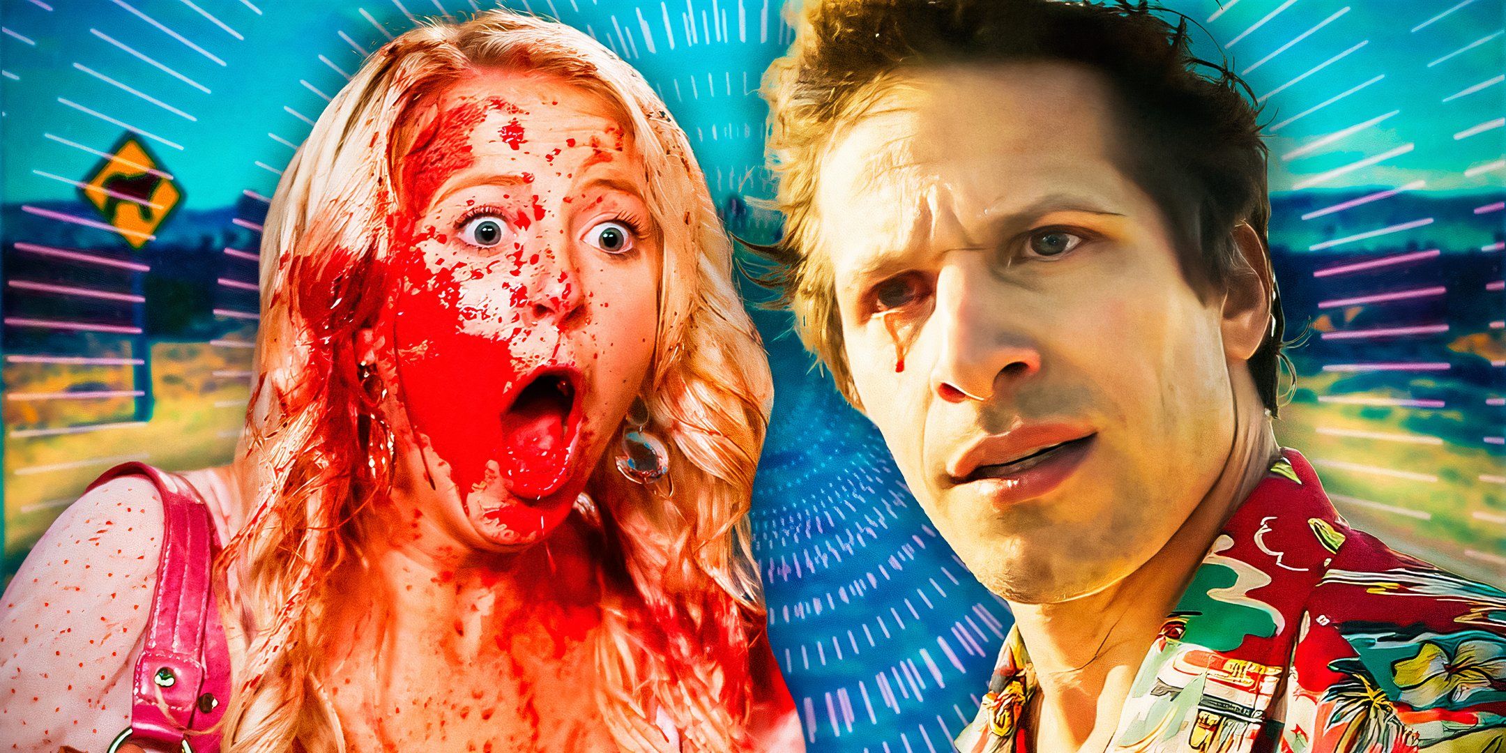 Andy Samberg as Niles in Palm Springs and Chelan Simmons as Chloe in Tucker &amp; Dale vs. Evil.