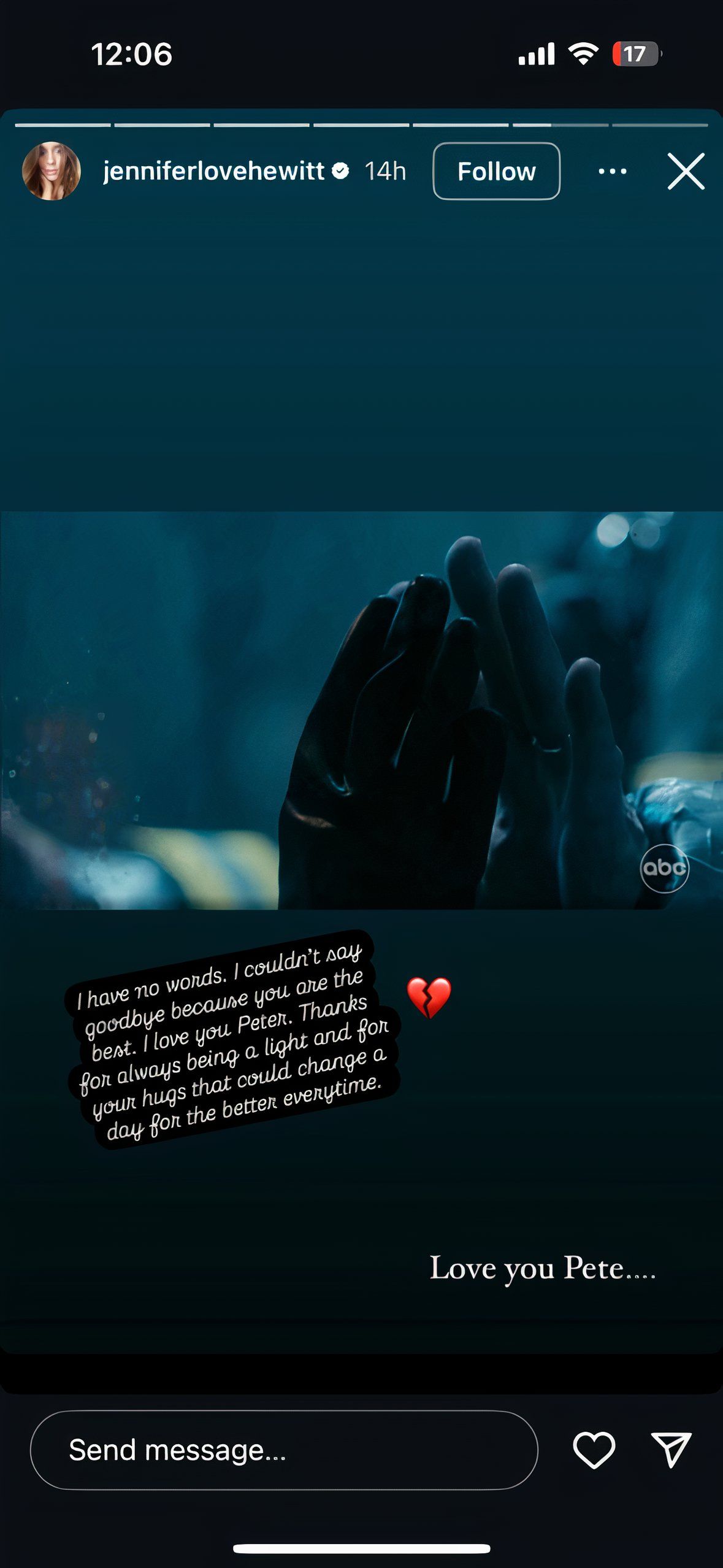 Jennifer Love Hewitt posting a tribute to Peter Krause