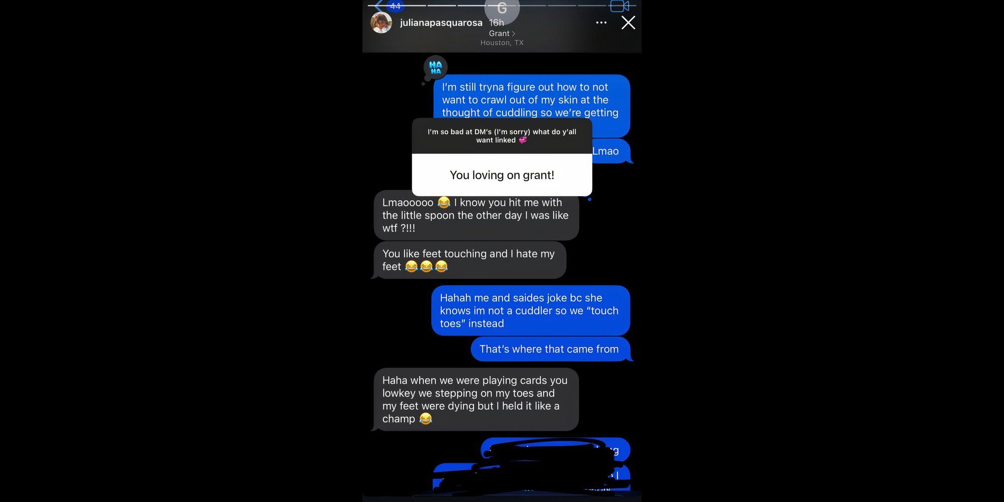 The Bachelor Season 29&rsquo;s Juliana Pasquarosa &amp; Grant Ellis Text Messages Screenshot Shared Via Instagram Story