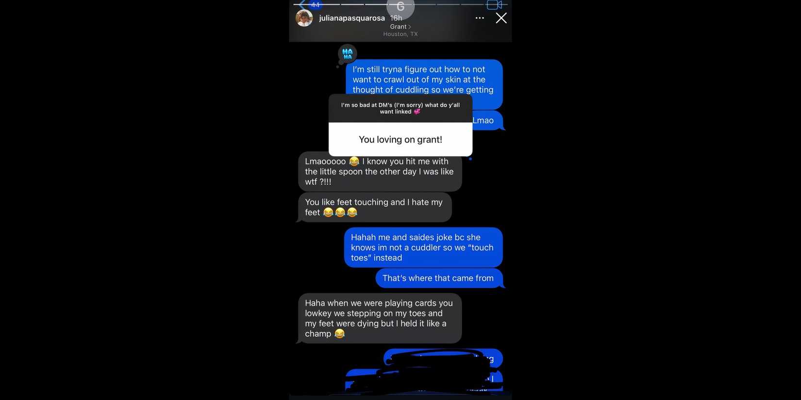 The Bachelor Season 29's Juliana Pasquarosa & Grant Ellis Text Messages Screenshot Shared Via Instagram Story