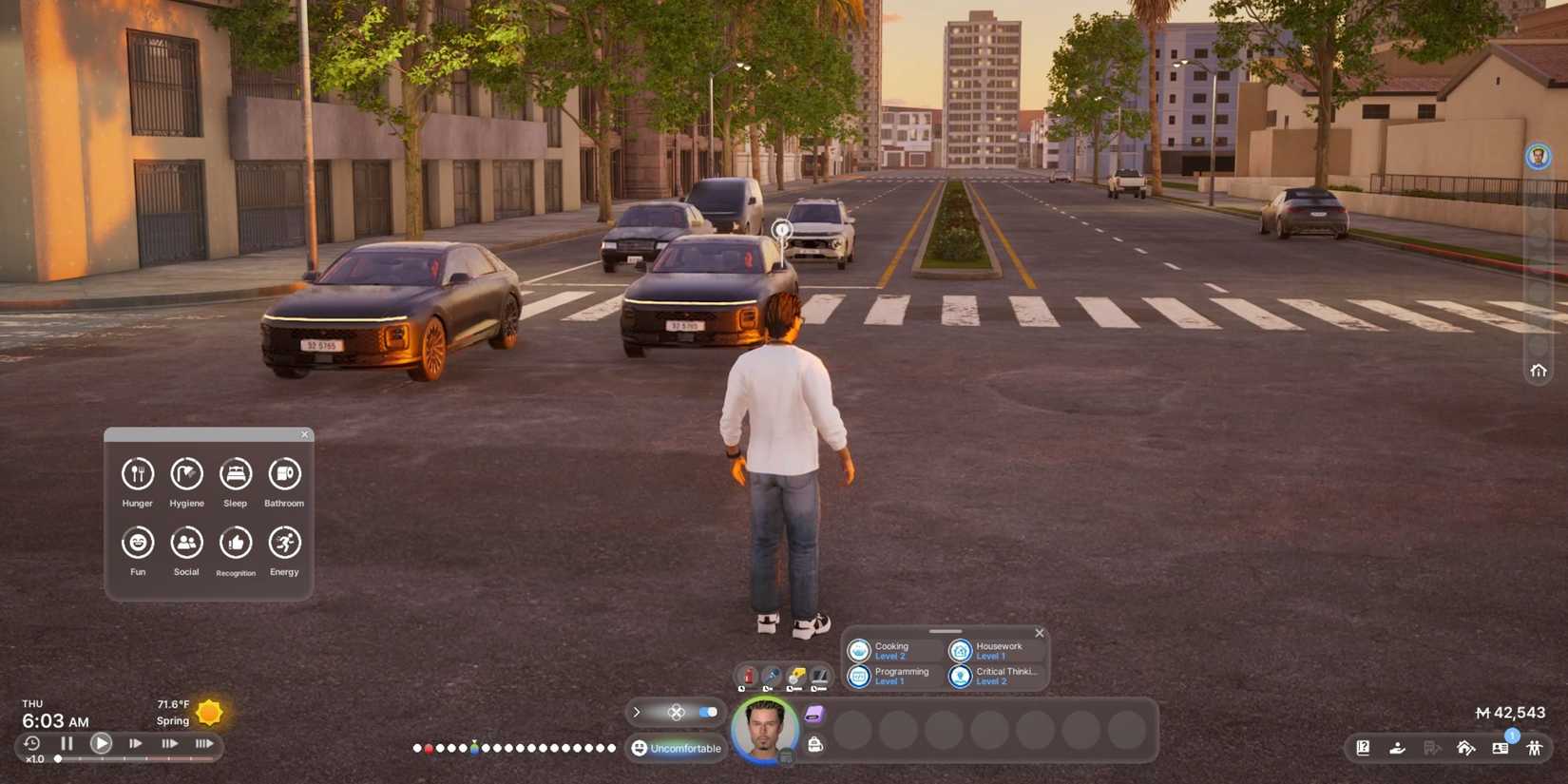 InZOI Player in front of cars to show quality of graphics