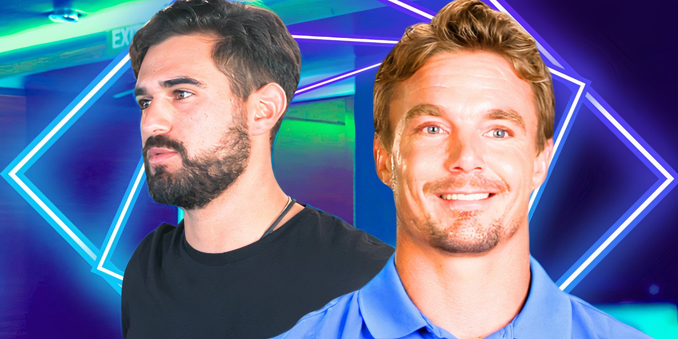 montage of Below Deck Down Under&rsquo;s Johnny Arvanitis and Wihan De Toit with Johny serious and Wihan smiling