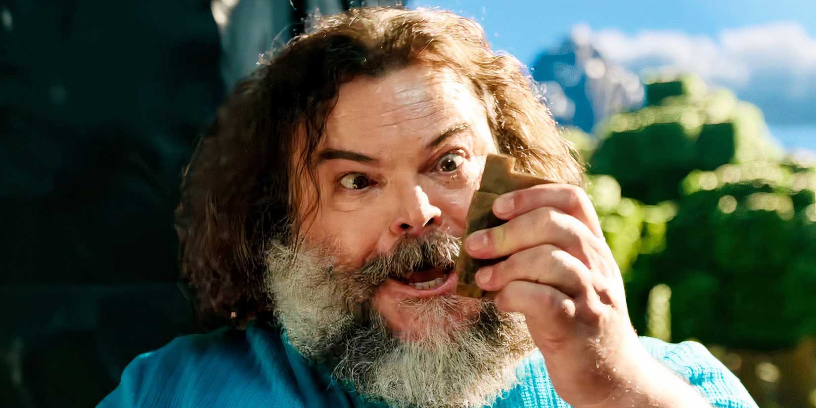 Jack Black holding a cube in A Minecraft Movie