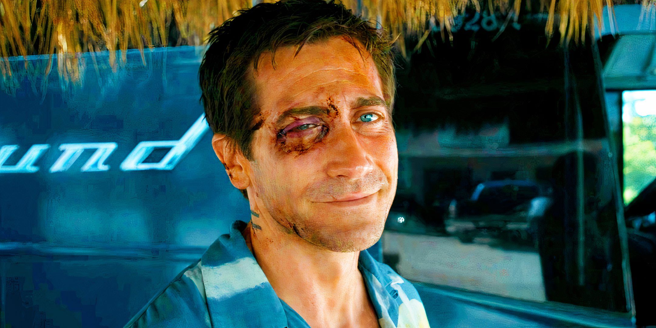 Jake Gyllenhaal smirking as Dalton in Road House