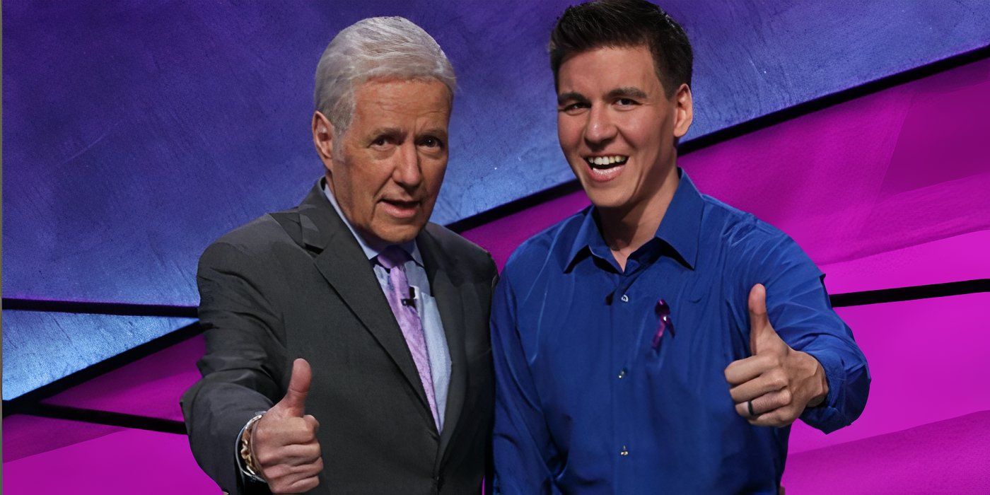 James Holzhauer and Alex Trebek giving thumbs up