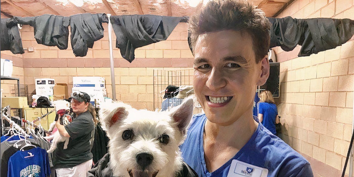 james holzhauer smile holding a white dog
