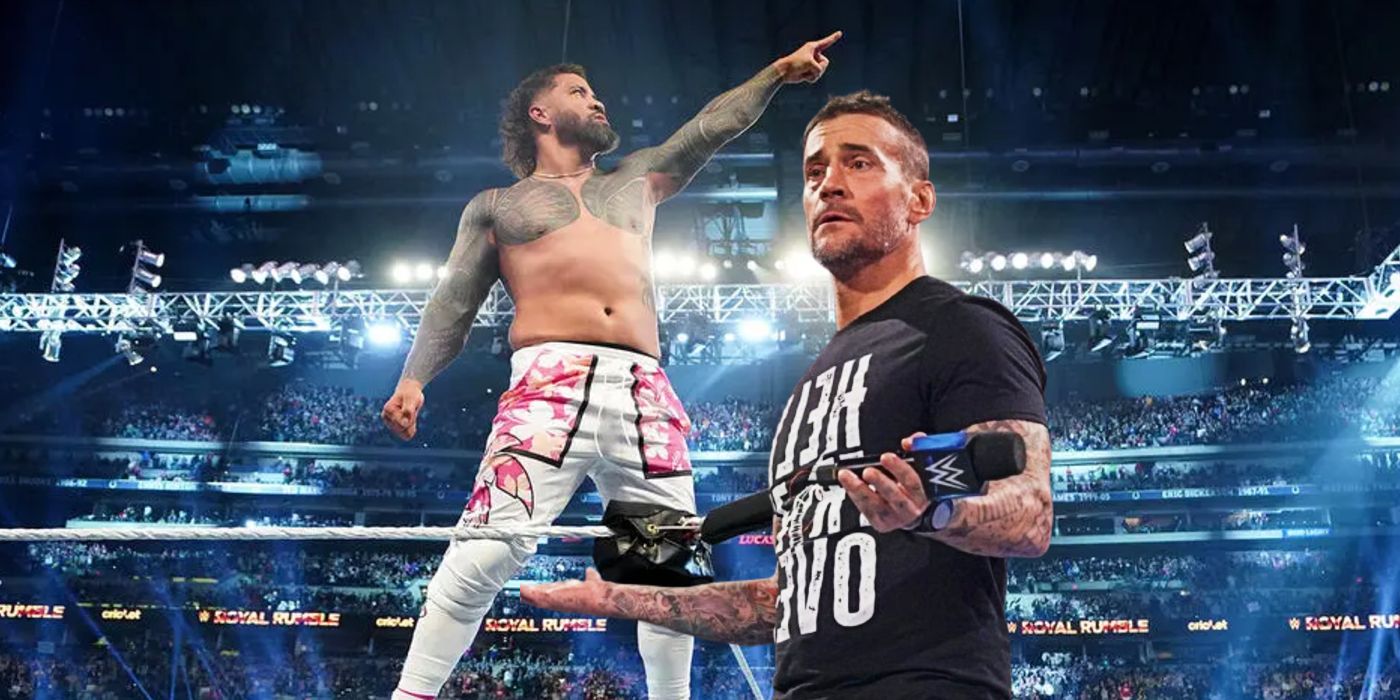 Jey Uso royal rumble pointing and CM Punk