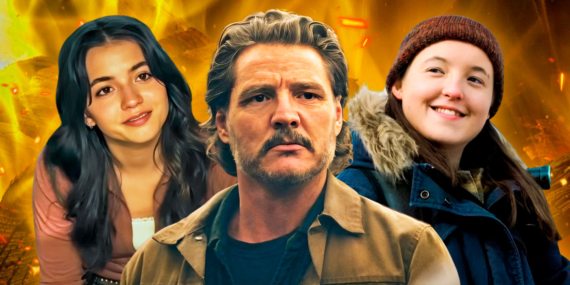 Dina, Joel, and Ellie from The Last of Us season 2 in a collage