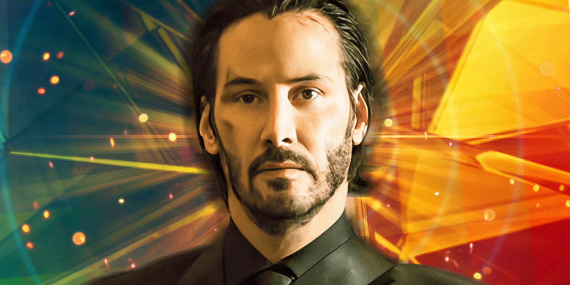 Keanu Reeves looking straight ahead as John Wick in the John Wick franchise