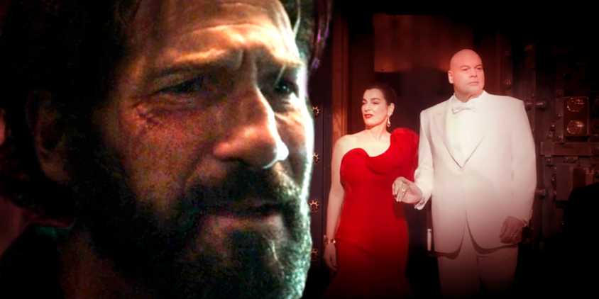 Jon Bernthal's Frank Castle aka the Punisher reacts to Wilson Fisk and Vanessa arriving in their ball in Daredevil Born Again episode 8